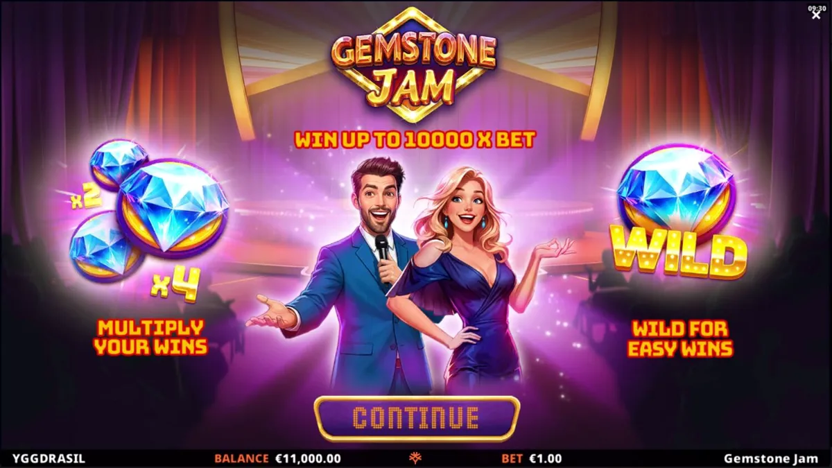 Tampilan visual slot Gemstone Jam dengan tema acara TV yang mewah