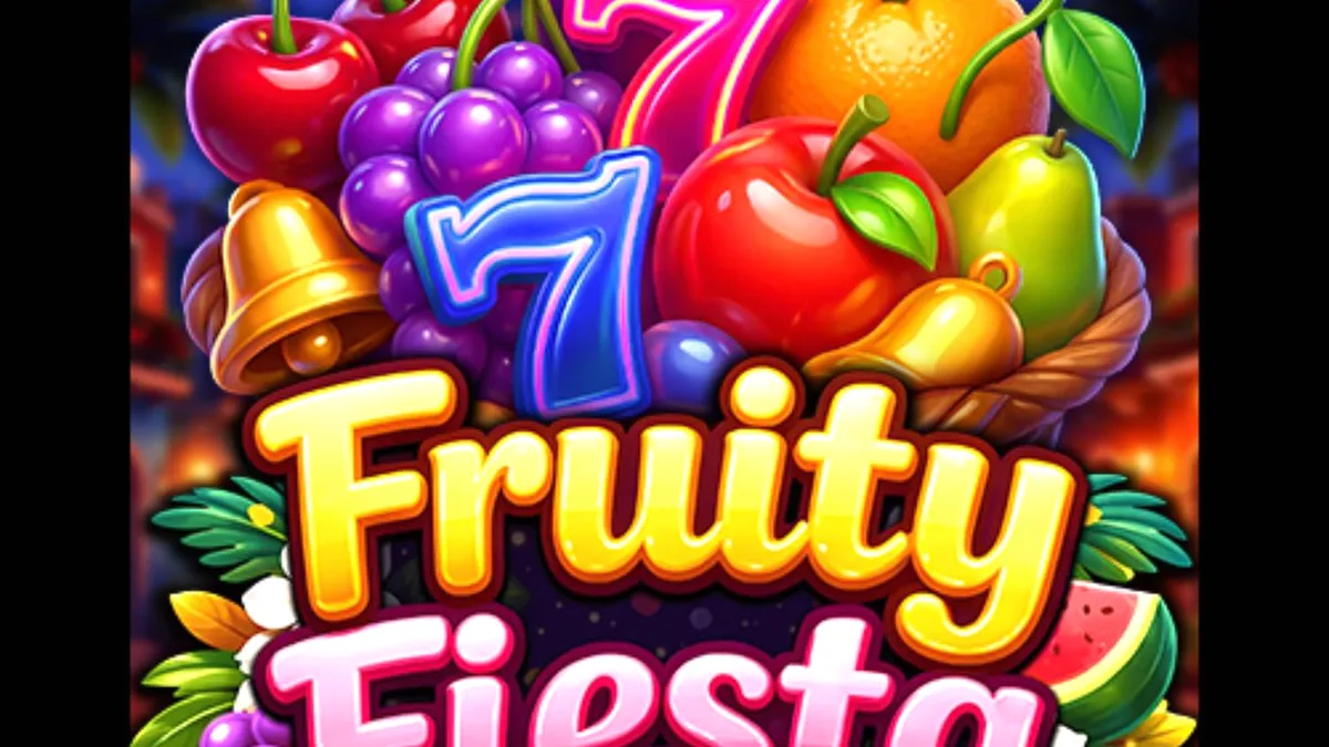 Tampilan visual slot Fruity Fiesta dengan tema neon buah-buahan yang meriah